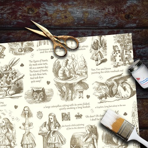 Alice in Wonderland Sepia Beige Toile Quotes Tissue Paper
