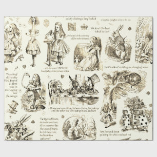 Alice in Wonderland Sepia Beige Toile Quotes Wrapping Paper