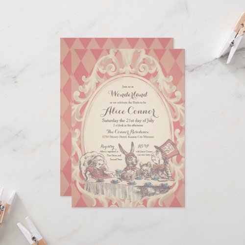 Alice in Wonderland Shower Invitations  Pink