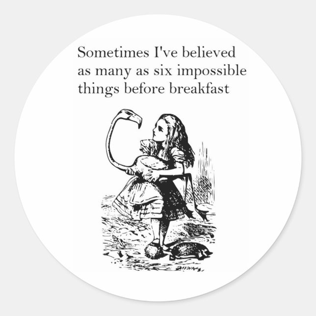 Alice in Wonderland, “Six Impossible Things” Classic Round Sticker (Front)