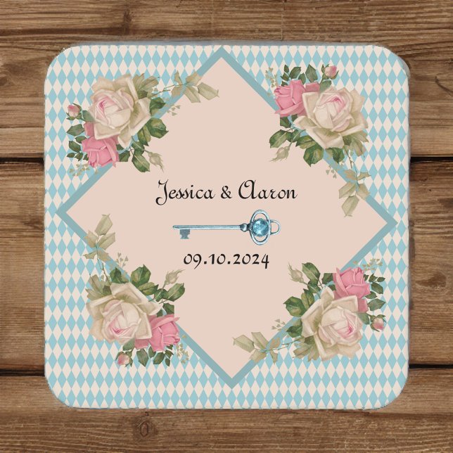 Alice in Wonderland  Soft Blue Harlequin Square Paper Coaster (Creator Uploaded)