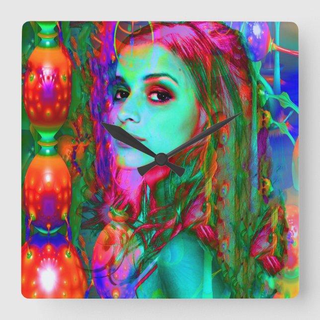 Alice in Wonderland Square Wall Clock (Front)