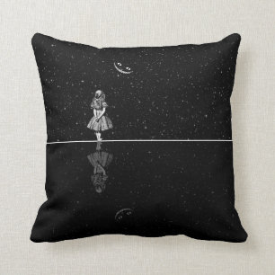 Alice In Wonderland Starry Night in Black & White Throw Pillow