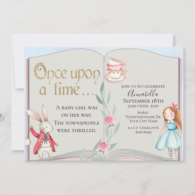 Alice in Wonderland Storybook Watercolor Invitation (Front)