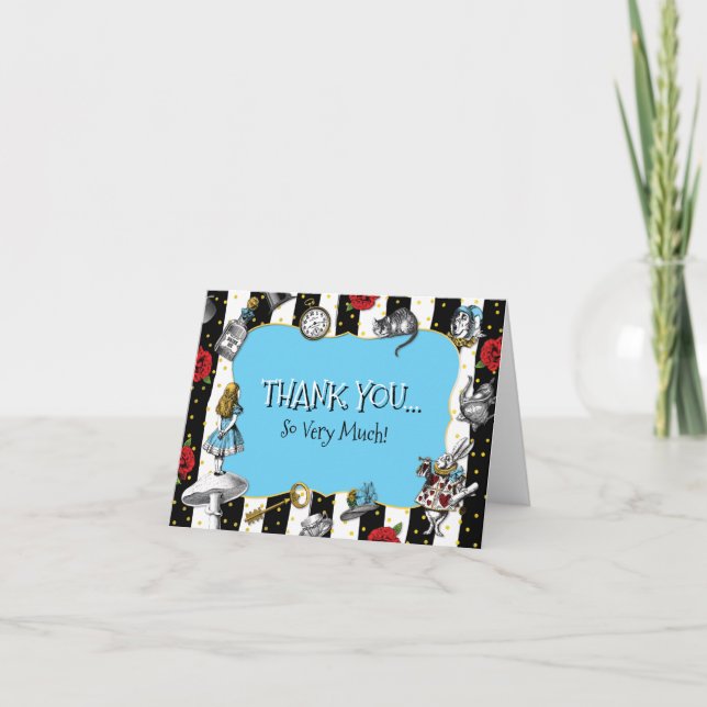 Alice in Wonderland Striped Blue Thank You Card (Front)