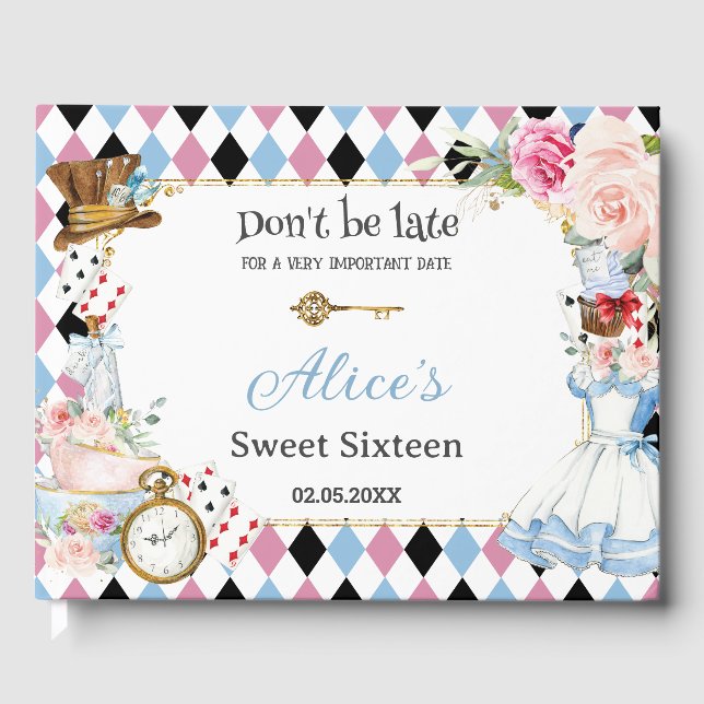 Alice in Wonderland Sweet 16 Birthday Quinceanera  Guest Book (Front)