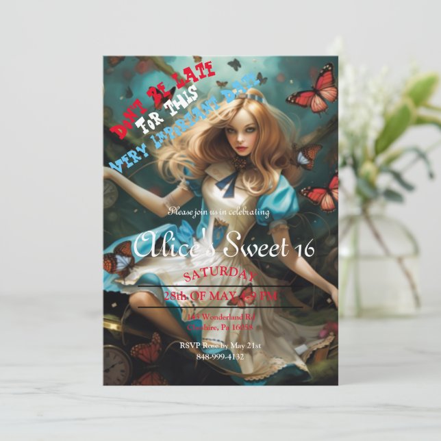 Alice In Wonderland Sweet 16 Invitations (Standing Front)