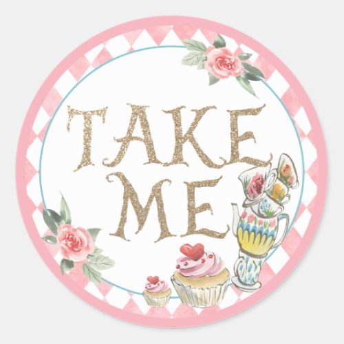 Alice in Wonderland Take Me Sticker Birthday Favor