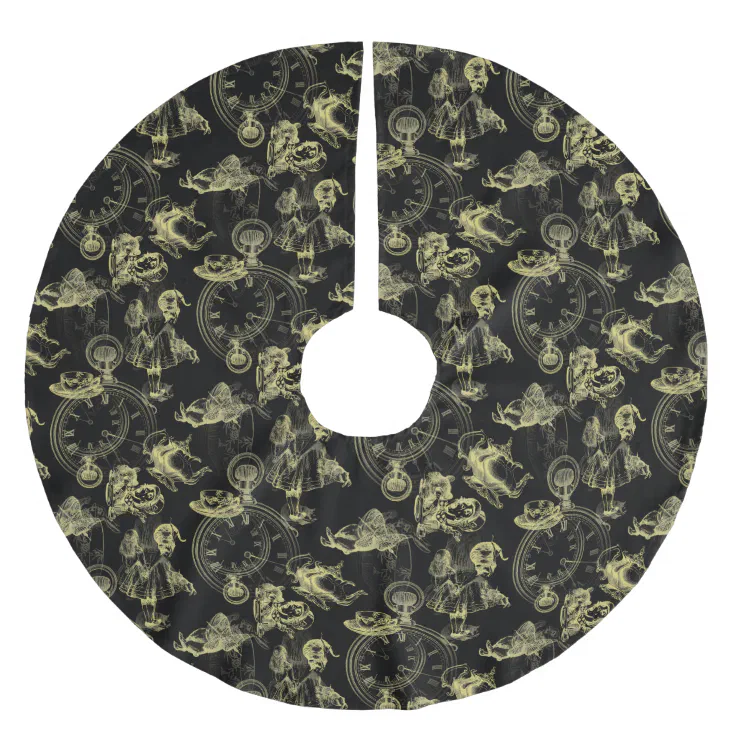 Alice in Wonderland Tea Black Gold Tree Skirt Zazzle