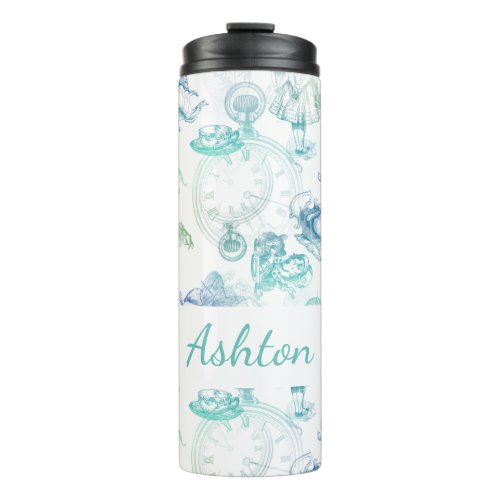 Alice in Wonderland Tea Blue Aqua Name Tumbler