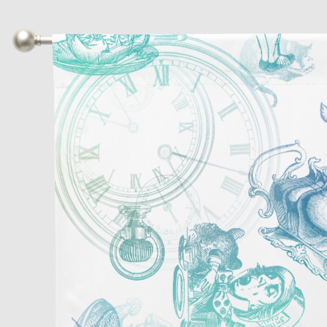 Alice in Wonderland Tea Blue Green Curtains (Pocket)