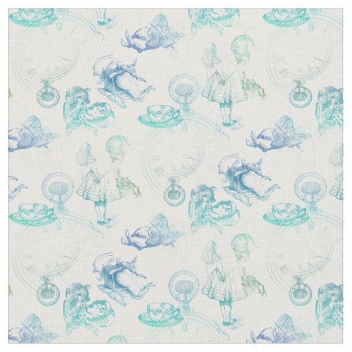 Alice in Wonderland Tea Blue Green Fabric