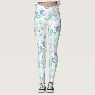 Alice in Wonderland Tea Blue Green Leggings