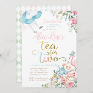 Alice in Wonderland, Tea for Two 2nd Birthday Invitation