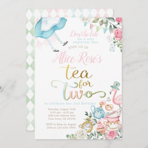 Alice in Wonderland Tea for Two 2nd Birthday Invitation