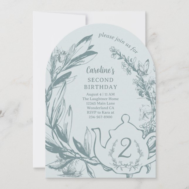 Alice In Wonderland Tea for Two Birthday  Invitation (Front)