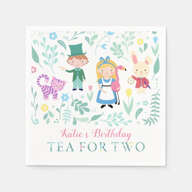 Alice in Wonderland Tea for Two Birthday Party Napkins (Front)