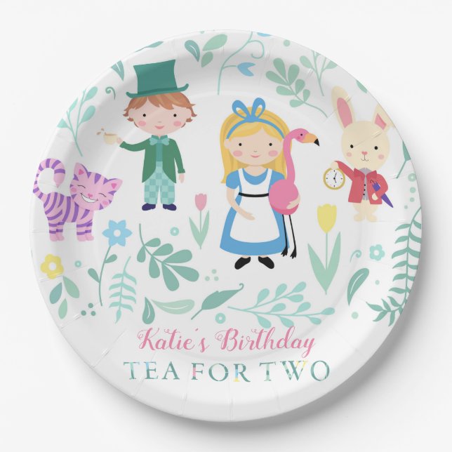 Alice in Wonderland Tea for Two Birthday Party Paper Plates (Front)