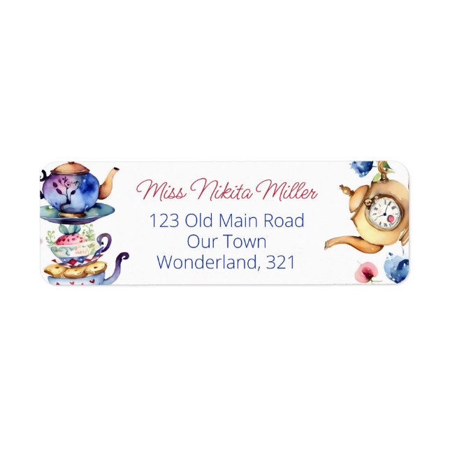 Alice in wonderland tea party address label (Front)