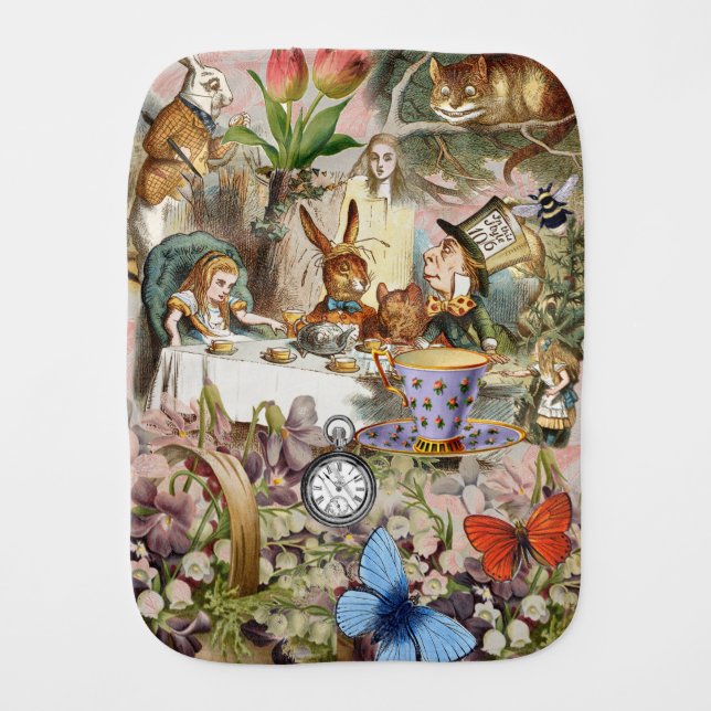 Alice in Wonderland Tea Party Art Baby Burp Cloth (Front)