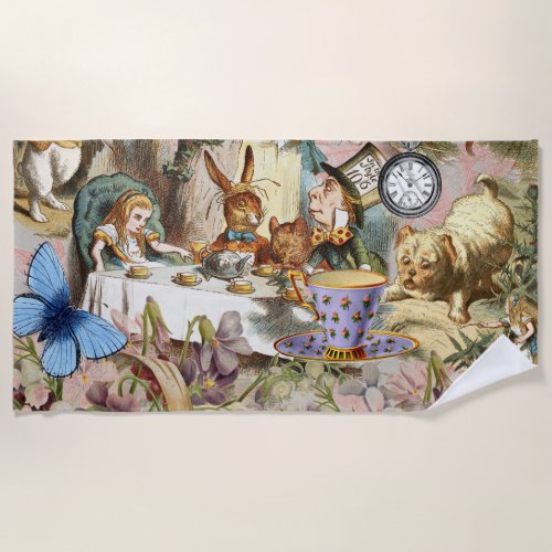 Alice in Wonderland Tea Party Art Beach Towel