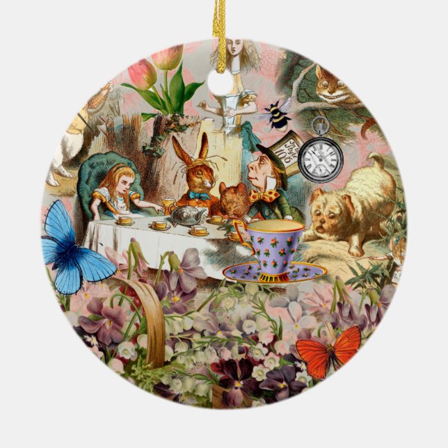 Alice in Wonderland Tea Party Art Ceramic Ornament (Back)