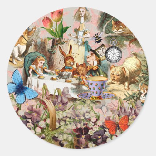 Alice in Wonderland Tea Party Art Classic Round Sticker