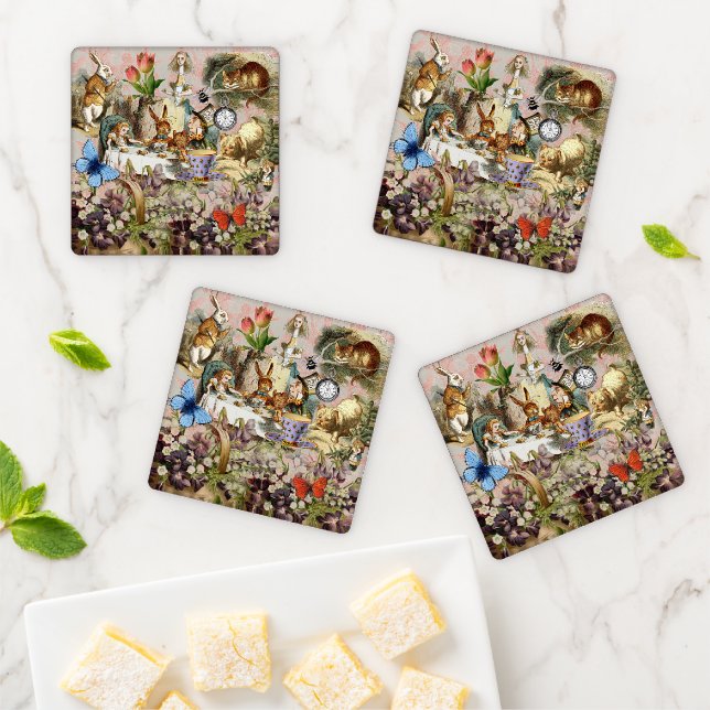 Alice in Wonderland Tea Party Art Coaster Set (In Situ)