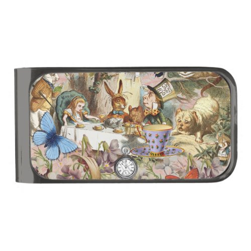 Alice in Wonderland Tea Party Art Gunmetal Finish Money Clip