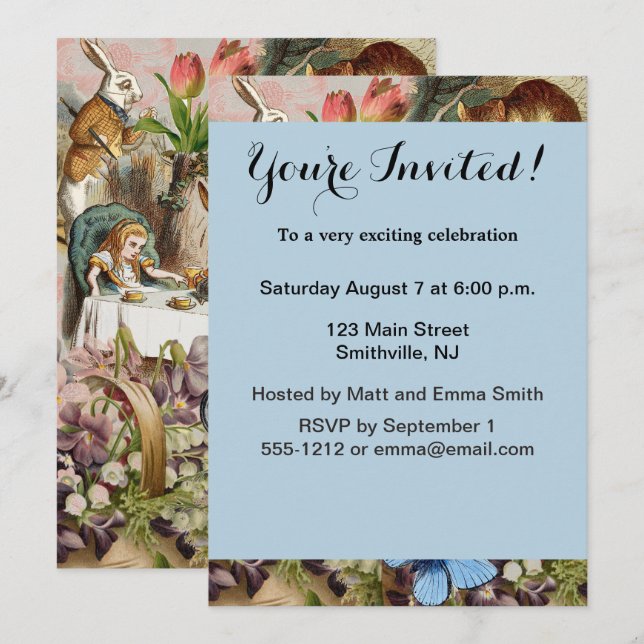 Alice in Wonderland Tea Party Art Invitation (Front/Back)