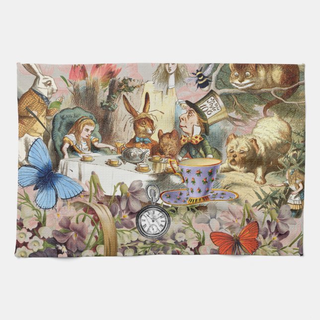 Alice in Wonderland Tea Party Art Kitchen Towel (Horizontal)