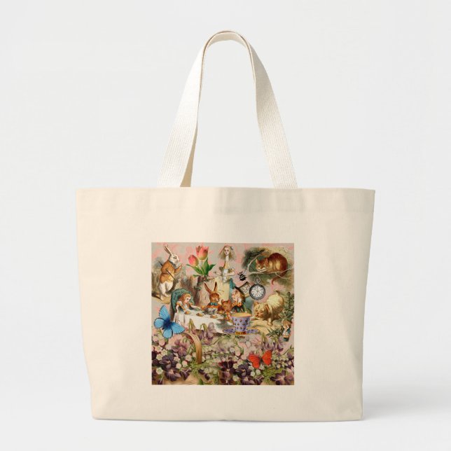 Alice in Wonderland Tea Party Art Large Tote Bag (Front)