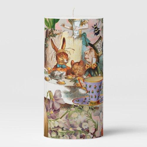 Alice in Wonderland Tea Party Art Pillar Candle