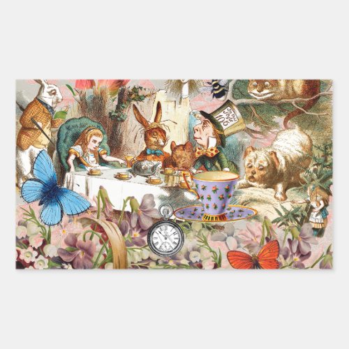 Alice in Wonderland Tea Party Art Rectangular Sticker
