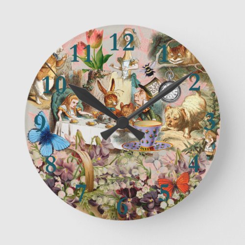 Alice in Wonderland Tea Party Art Round Clock