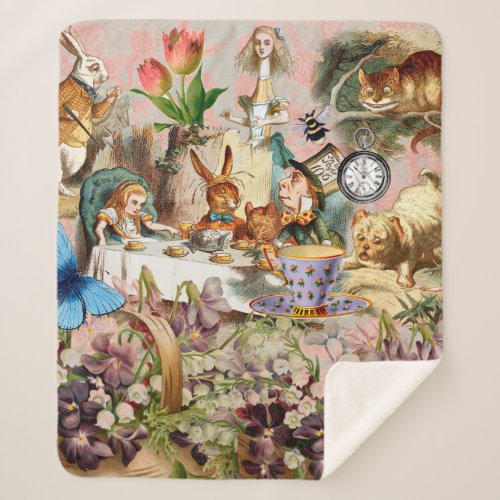 Alice in Wonderland Tea Party Art Sherpa Blanket