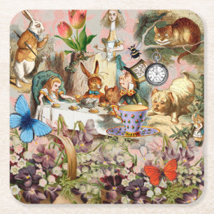 Alice in Wonderland Tea Party Art Square Paper Coaster