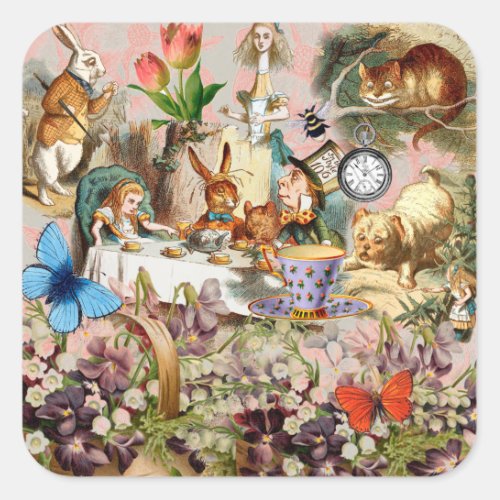 Alice in Wonderland Tea Party Art Square Sticker