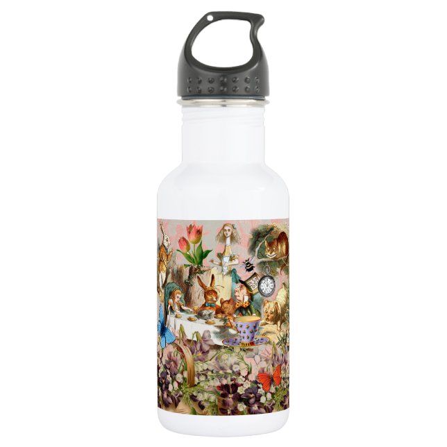 Alice in Wonderland Tea Party Art Stainless Steel Water Bottle (Front)