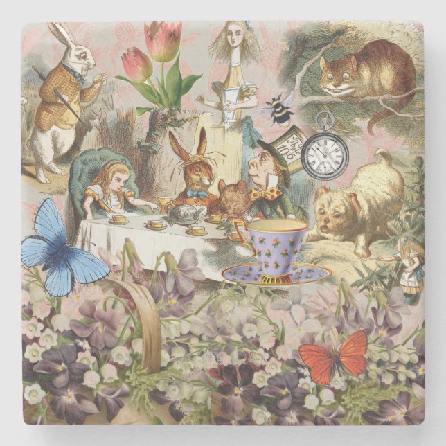 Alice in Wonderland Tea Party Art Stone Coaster (Front)