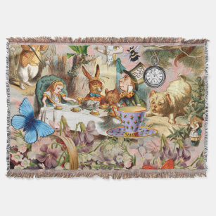Alice in Wonderland Tea Party Art Throw Blanket