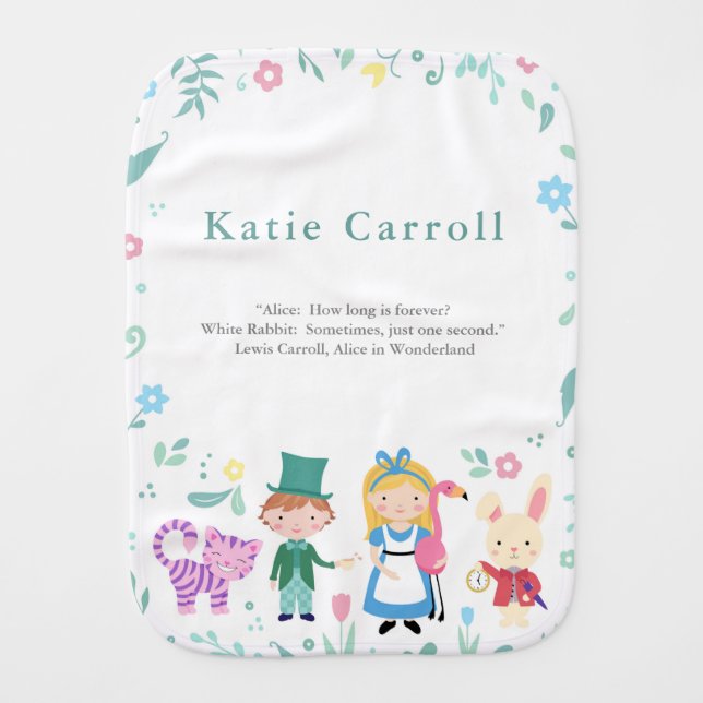 Alice in Wonderland Tea Party Baby Burp Cloth (Front)