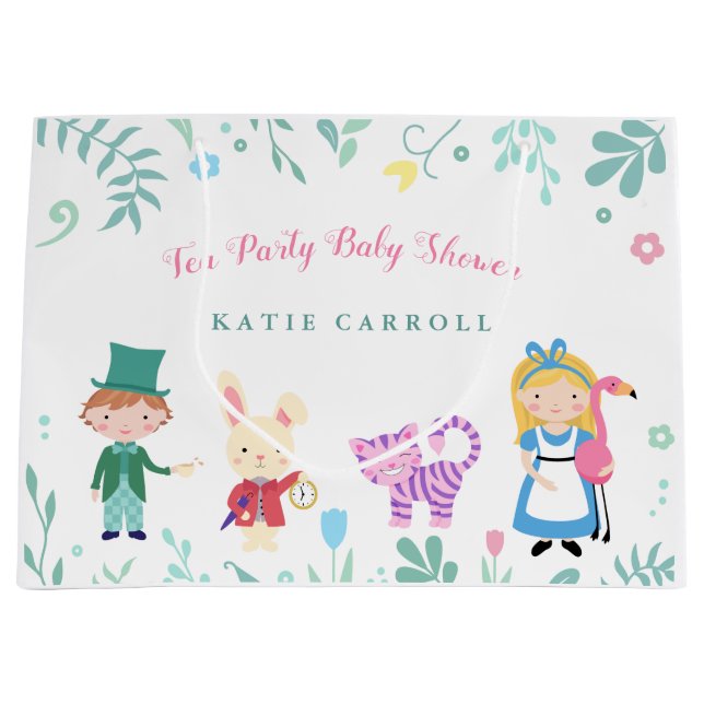 Alice in Wonderland Tea Party Baby Shower Large Gift Bag (Front)
