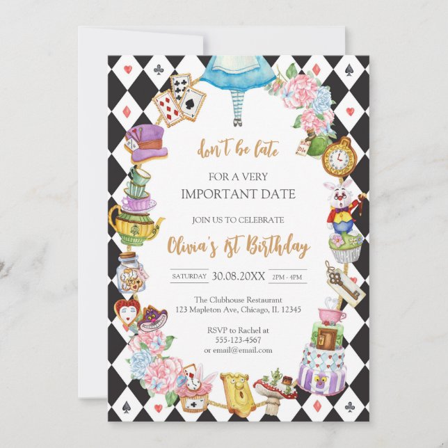 Alice in Wonderland Tea Party Birthday Invitation (Front)