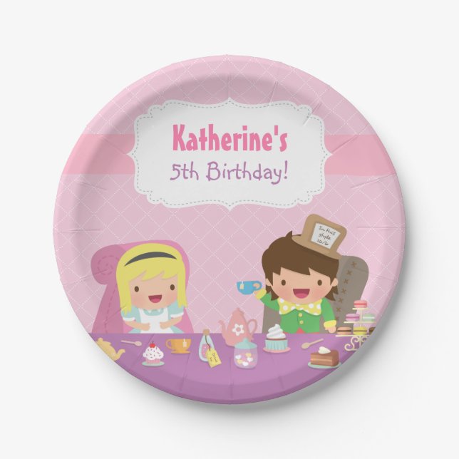 Alice in Wonderland Tea Party Birthday Supplies Paper Plates (Front)