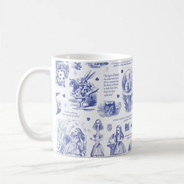 Alice in Wonderland Tea Party Blue Toile Quotes Coffee Mug (Left)