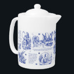 Alice in Wonderland Tea Party Blue Toile Quotes Teapot<br><div class="desc">Literary classic, Alice's Adventures in Wonderland by Lewis Carroll illustrated by John Tenniel, wood engraved, with quotes in neutral monochrome toile style for the lovers of the book, fantasy literature, Victorian era. The scenes show Alice, Mad Hatter, White Rabbit, the tea party, Caterpillar, The Cheshire Cat, the Griffon, the flamingo,...</div>