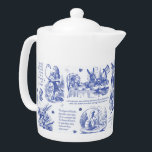 Alice in Wonderland Tea Party Blue Toile Quotes Teapot<br><div class="desc">Literary classic, Alice's Adventures in Wonderland by Lewis Carroll illustrated by John Tenniel, wood engraved, with quotes in neutral monochrome toile style for the lovers of the book, fantasy literature, Victorian era. The scenes show Alice, Mad Hatter, White Rabbit, the tea party, Caterpillar, The Cheshire Cat, the Griffon, the flamingo,...</div>