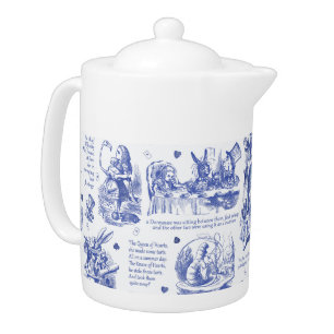 Alice in Wonderland Tea Party Blue Toile Quotes Teapot