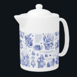 Alice in Wonderland Tea Party Blue Toile Quotes Teapot<br><div class="desc">Literary classic, Alice's Adventures in Wonderland by Lewis Carroll illustrated by John Tenniel, wood engraved, with quotes in neutral monochrome toile style for the lovers of the book, fantasy literature, Victorian era. The scenes show Alice, Mad Hatter, White Rabbit, the tea party, Caterpillar, The Cheshire Cat, the Griffon, the flamingo,...</div>